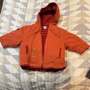 Catimini Orange Hooded Puffer Jacket Size 6 months and matching hat and mittens